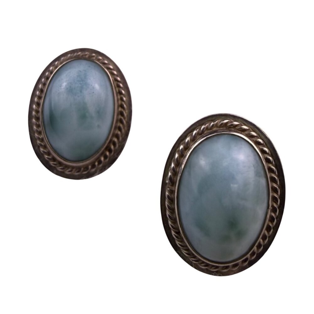 Sterling Silver Womens Oval Turquoise Earrings 925 Marked Artisan Blue Stone